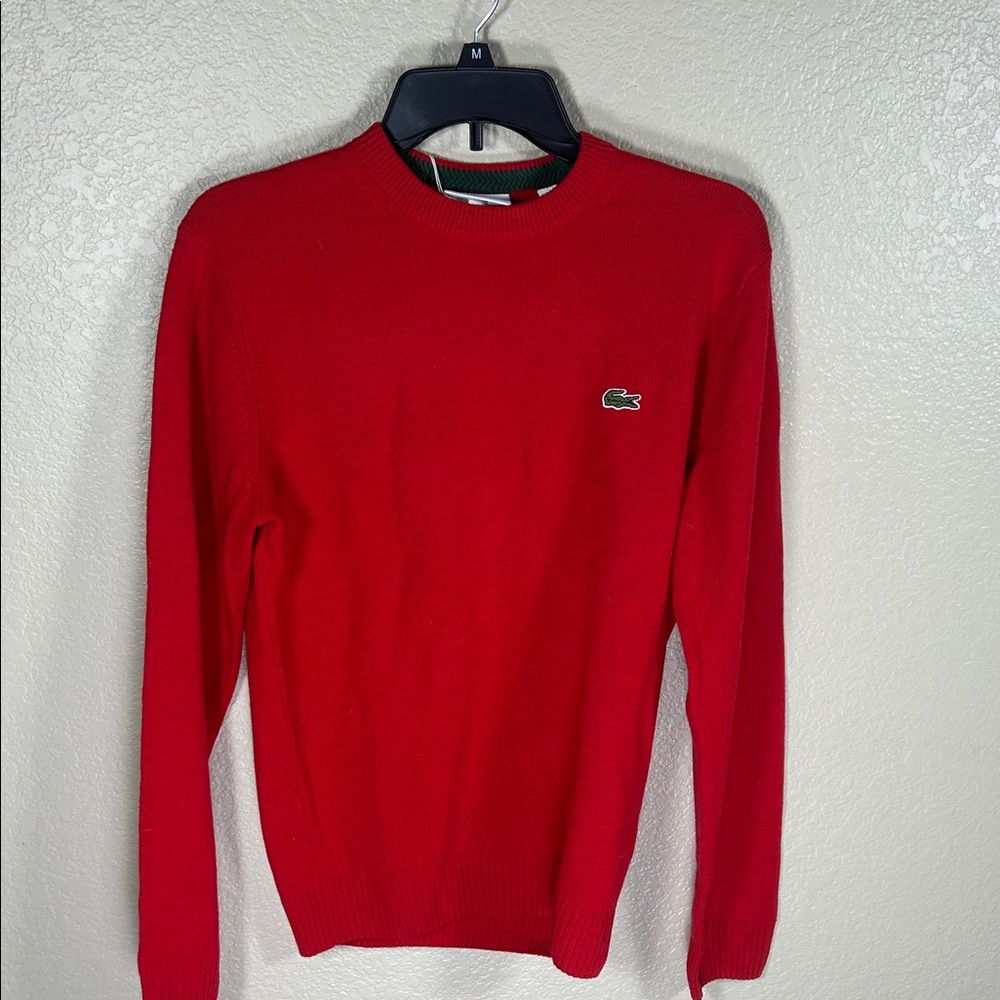 Lacoste Men's Red Wool Sweater Crocodile Logo FR3 US Small Classic Fit NWT